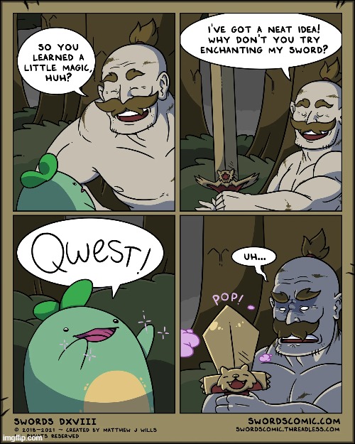 Langeschwert's sword gets an "upgrade" | image tagged in sprout,quest,sword,magic,spell,small | made w/ Imgflip meme maker