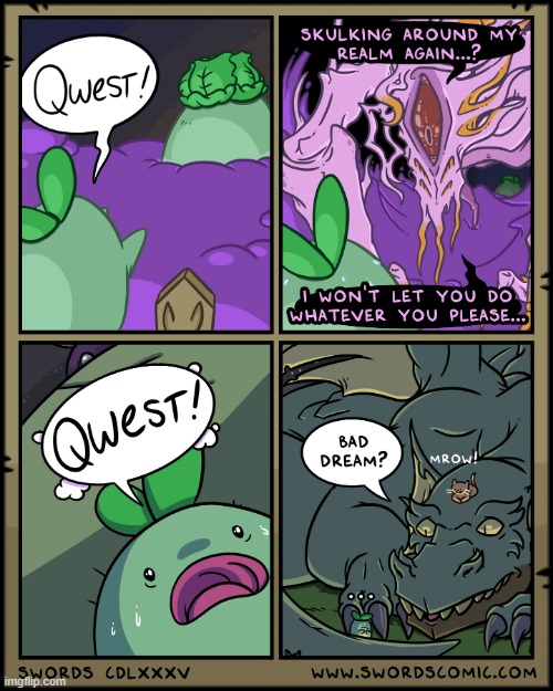 Separated even in the Dream Realm... | image tagged in swords,sprout,quest,eternal,slumber,dragon | made w/ Imgflip meme maker