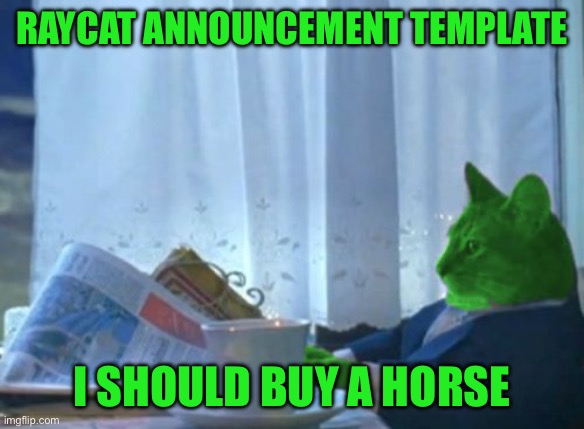 I Should Buy a Boat RayCat | RayCat announcement template; I should buy a horse | image tagged in i should buy a boat raycat | made w/ Imgflip meme maker
