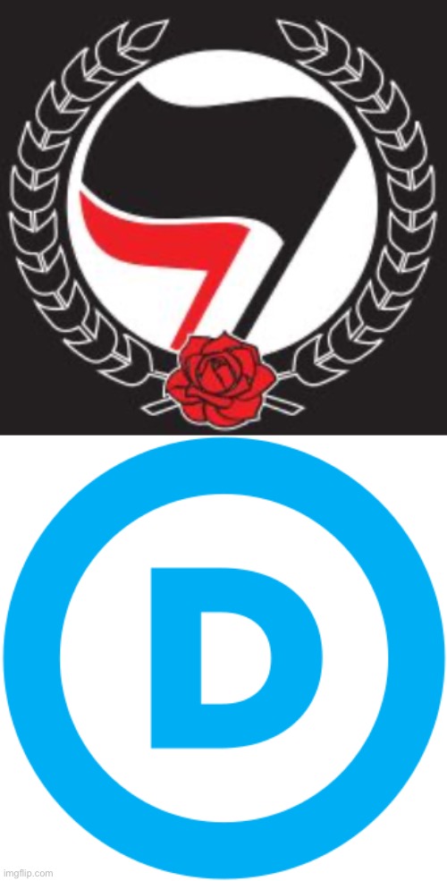 image tagged in antifa flag,dnc logo | made w/ Imgflip meme maker