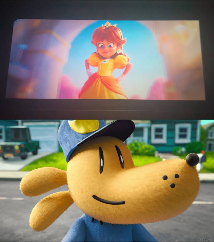 Dog Man Reacts to Princess Daisy in TSMGM | image tagged in who reacts to princess daisy in tsmgm,deviantart,super mario bros,mario movie,dreamworks,illumination | made w/ Imgflip meme maker