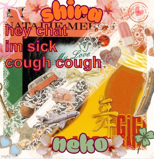 (mod note: awhhh hope u get better) | hey chat 
im sick 
cough cough | image tagged in neko and shira shared temp 3 | made w/ Imgflip meme maker
