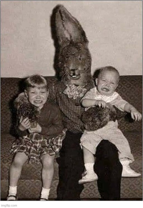 The Easter Bunny Bringing Joy To Children In 1955 ! | image tagged in easter bunny,scaring,children | made w/ Imgflip meme maker