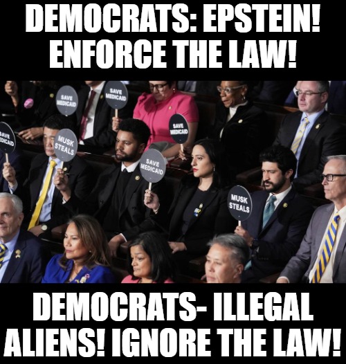 It doesn't work this way. Delusional, contradictory demands cause mental illness. | Democrats: Epstein! Enforce the Law! democrats- Illegal aliens! Ignore the Law! | image tagged in democrats | made w/ Imgflip meme maker