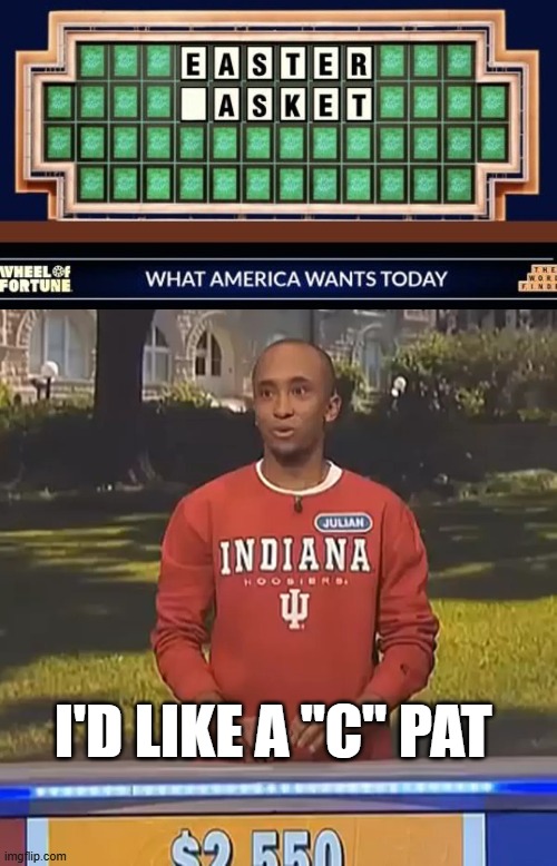 Happy Easter | I'd like a "c" Pat | image tagged in wheel of fortune | made w/ Imgflip meme maker