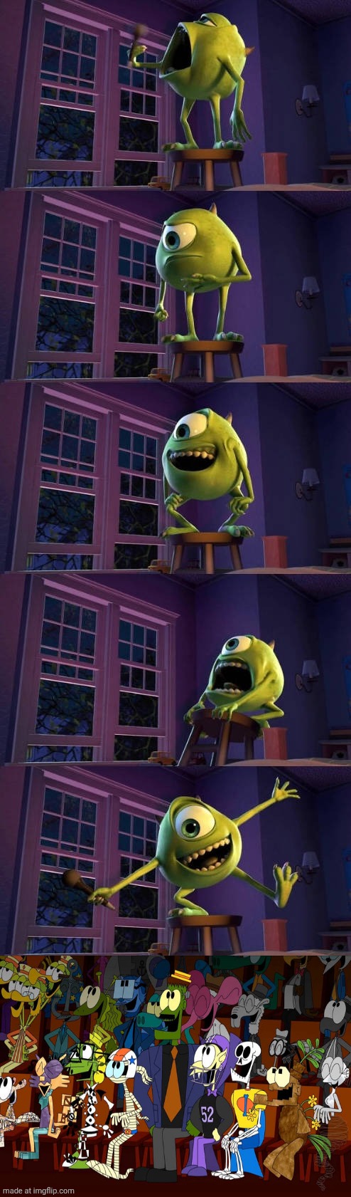 Cartoon Characters laughs at Mike eating the microphone | image tagged in who laughs at mike eating the microphone,deviantart,disney,pixar,youtube,deviantart week | made w/ Imgflip meme maker