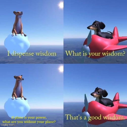 That's a good wisdom | If plane is your power, what are you without your plane? | image tagged in that's a good wisdom,philosophy | made w/ Imgflip meme maker