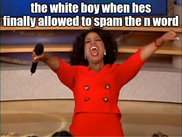 Oprah You Get A Meme | the white boy when hes finally allowed to spam the n word | image tagged in memes,oprah you get a | made w/ Imgflip meme maker