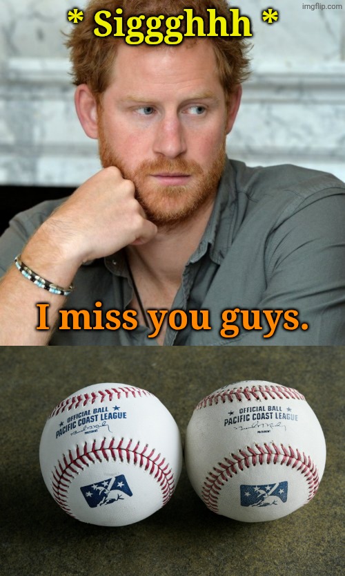 He is NOT referencing MLB! | * Siggghhh *; I miss you guys. | image tagged in prince harry | made w/ Imgflip meme maker