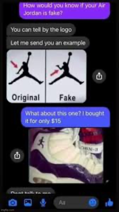 Well fudge, their Jordans are fake | image tagged in jordan,memes,repost | made w/ Imgflip meme maker