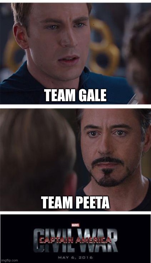 Marvel Civil War 1 Meme | Team Gale; Team Peeta | image tagged in memes,marvel civil war 1 | made w/ Imgflip meme maker