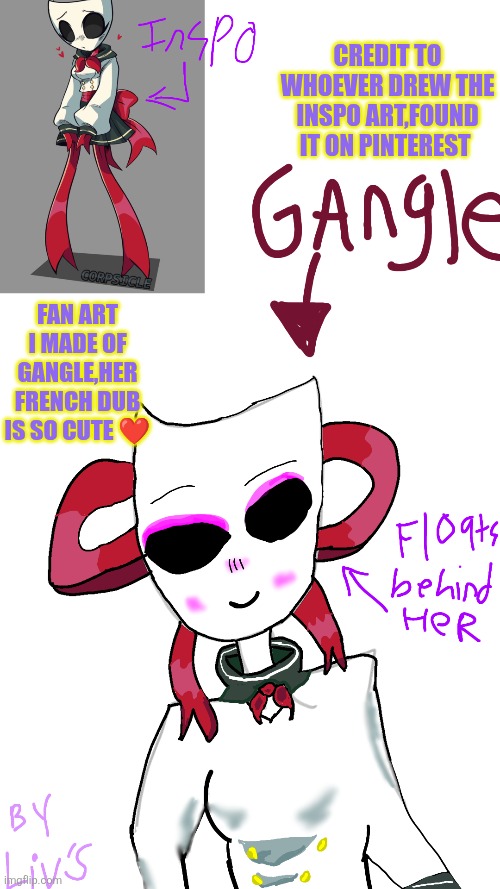 Love to french dub gangle! | Credit to whoever drew the inspo art,found it on Pinterest; Fan art i made of gangle,her French dub is so cute ❤️ | image tagged in tadc | made w/ Imgflip meme maker