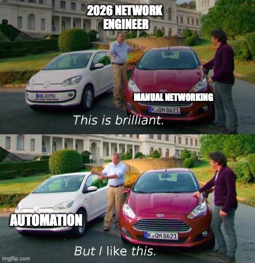 This Is Brilliant But I Like This | 2026 Network 
Engineer; Manual Networking; Automation | image tagged in this is brilliant but i like this | made w/ Imgflip meme maker