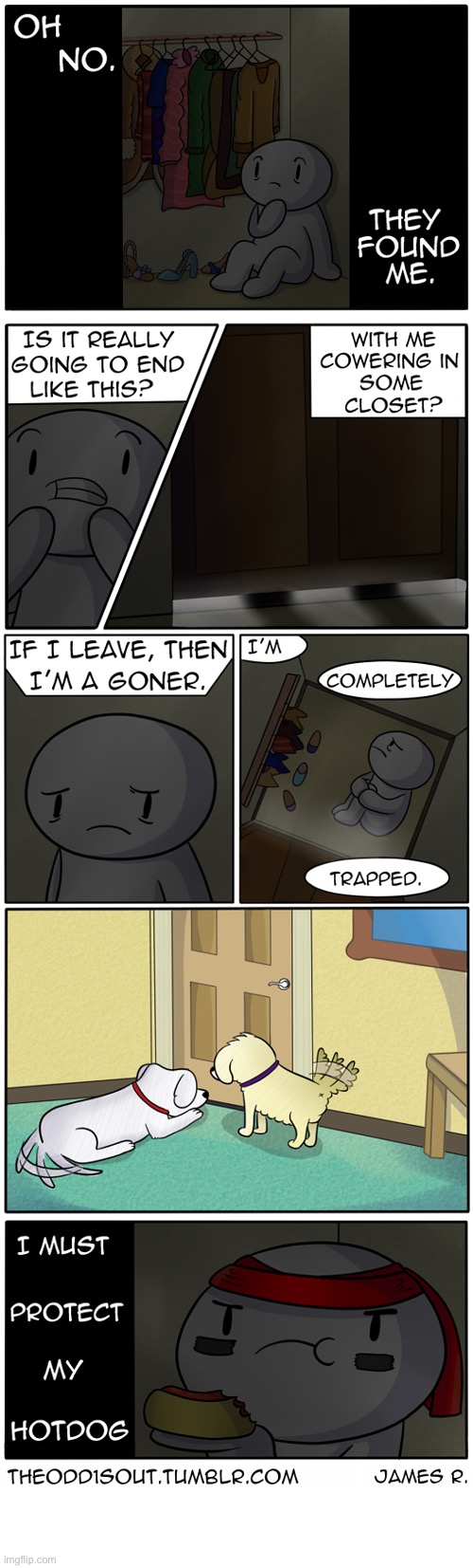 The Odd 1s Out | image tagged in comics,the odd 1s out,hiding,closet,dogs,protect the hot dog | made w/ Imgflip meme maker