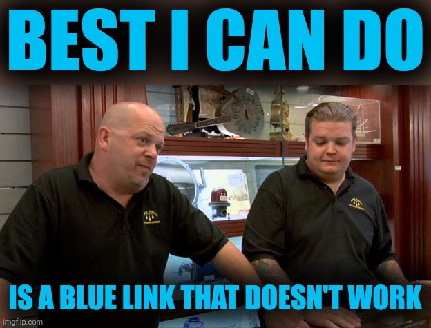 Pawn Stars Best I Can Do | Best I can do Is a blue link that doesn't work | image tagged in pawn stars best i can do | made w/ Imgflip meme maker