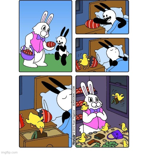 Buni Comics | image tagged in comics,buni comics,easter bunny,egg,thief,racketeer | made w/ Imgflip meme maker