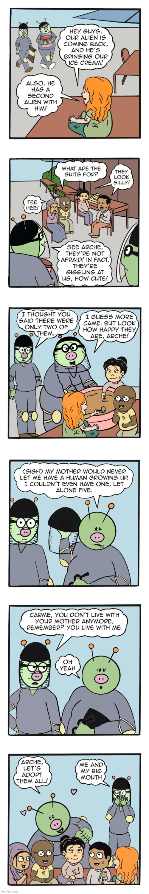 image tagged in aliens,humans,ice cream,adoption,adopting,aww | made w/ Imgflip meme maker