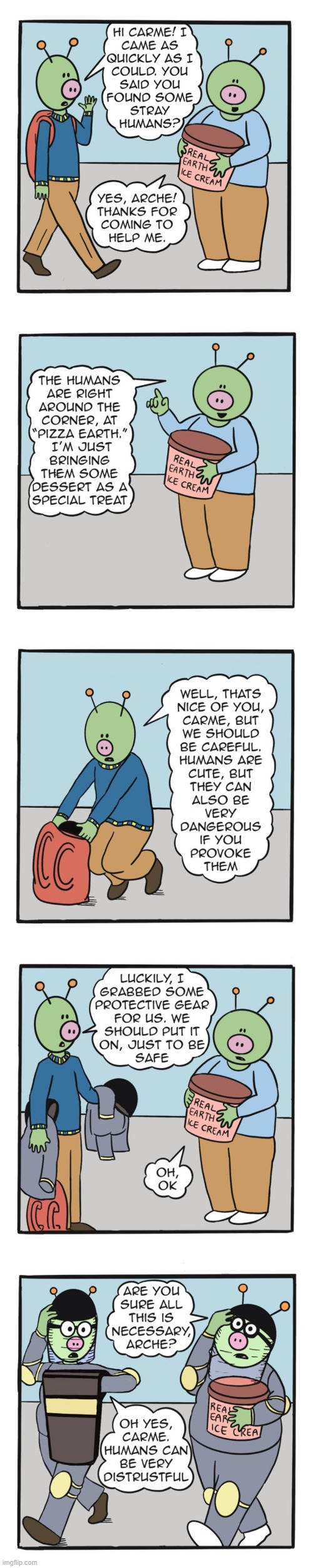 image tagged in aliens,humans,ice cream,gear,protection,armor | made w/ Imgflip meme maker