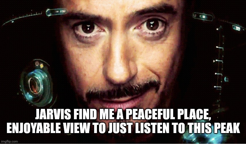 Jarvis | Jarvis find me a peaceful place, enjoyable view to just listen to this peak | image tagged in jarvis | made w/ Imgflip meme maker