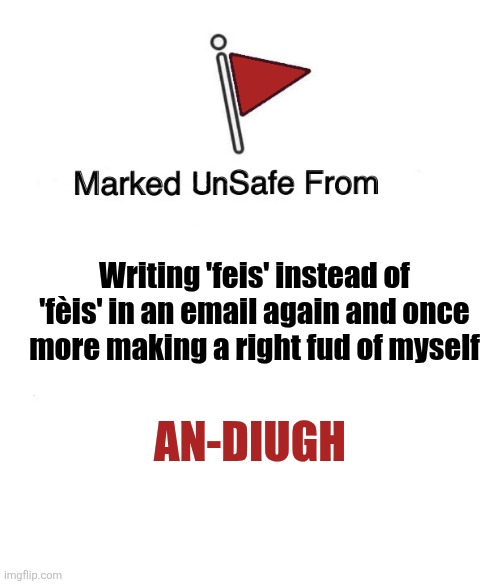 Writing 'feis' instead of 'fèis' in an email again and once more making a right fud of myself; An-diugh | made w/ Imgflip meme maker