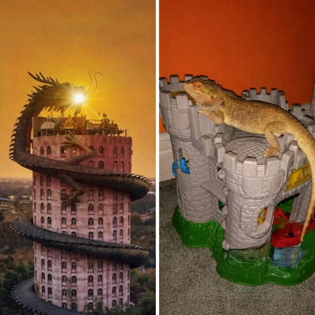 epic dragon vs toy dragon Blank Meme Template