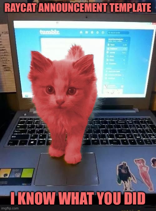 RayCat blocking monitor | RayCat announcement template; I know what you did | image tagged in raycat blocking monitor | made w/ Imgflip meme maker