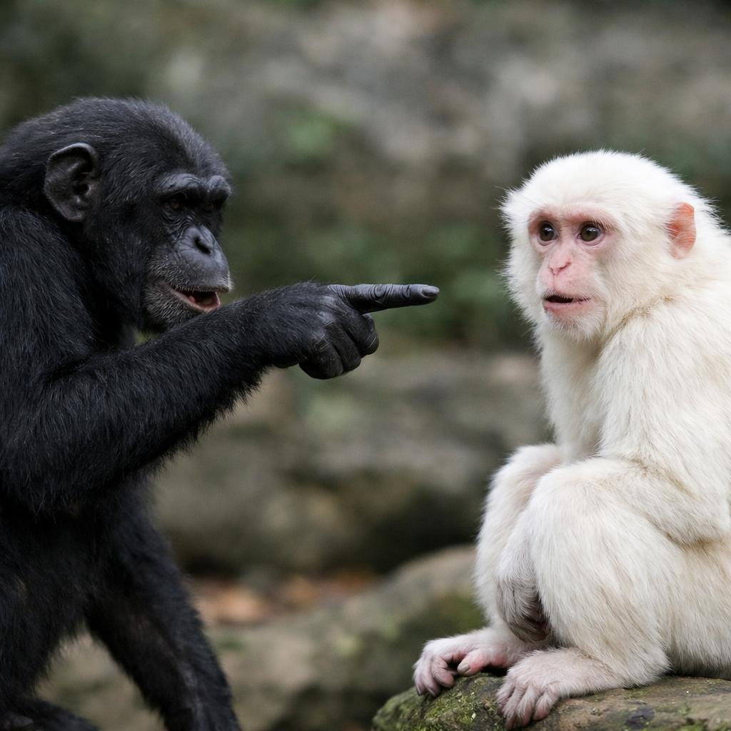 make a black monkey pointing at a white monkey Blank Meme Template