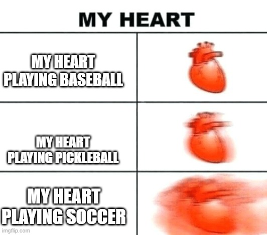 my heart | my heart playing baseball; my heart playing pickleball; my heart playing soccer | image tagged in heart rate | made w/ Imgflip meme maker