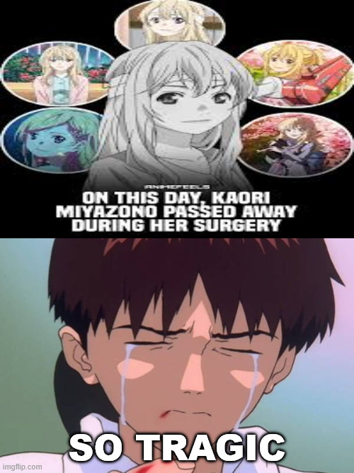 shinji crying over kaori's death | so tragic | image tagged in shinji crying meme,anime,kaori,your lie in april,passed away,on this day | made w/ Imgflip meme maker