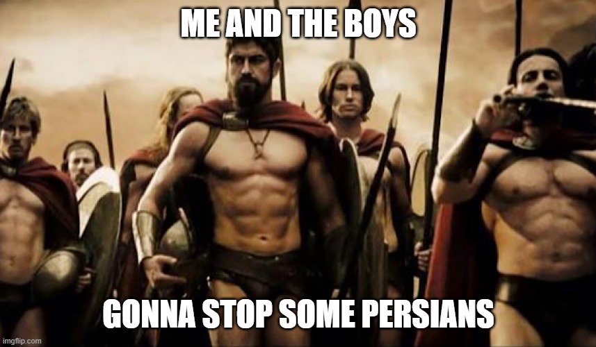 300 | me and the boys; gonna stop some persians | image tagged in me and the boys | made w/ Imgflip meme maker