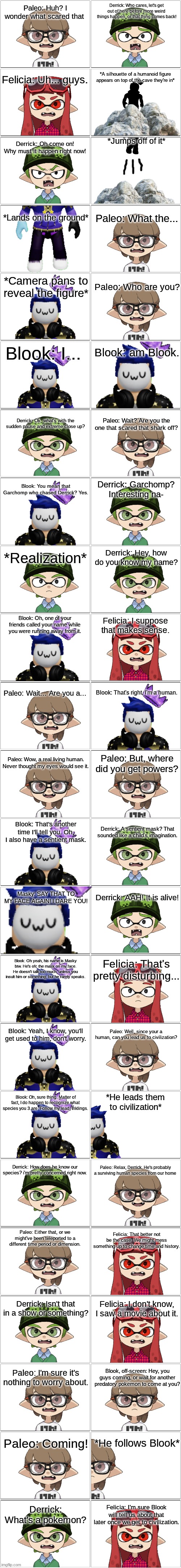 The first EOI movie scene: Paleo and his friends meets Blook.mp3 (Remaked Version) | image tagged in comic,blook,paleo,derrick,felicia | made w/ Imgflip meme maker