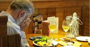 Old Man Crying at Restaurant Blank Meme Template