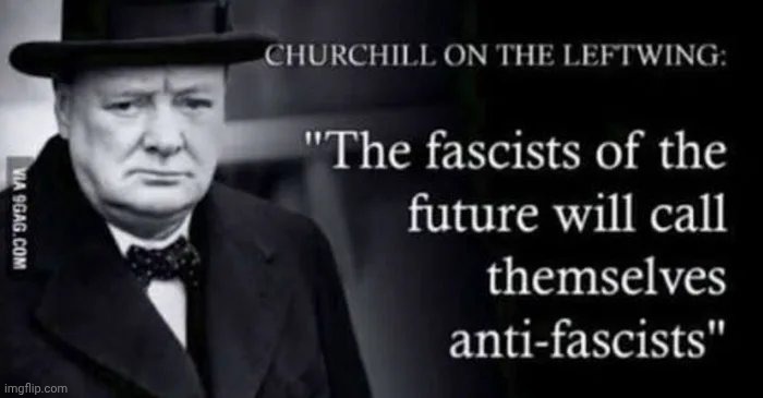 Right out of the Nazi playbook | image tagged in winston churchill,prediction,i did nazi that coming,antifa,by any other name,fascists | made w/ Imgflip meme maker