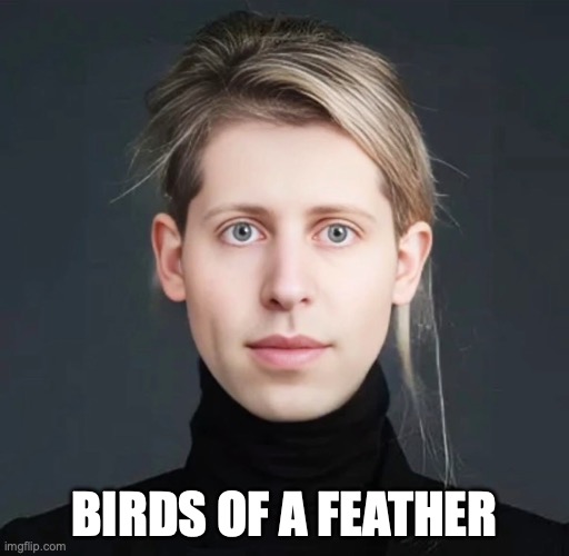 Sham Altman | birds of a feather | image tagged in fraud,tech,lol | made w/ Imgflip meme maker