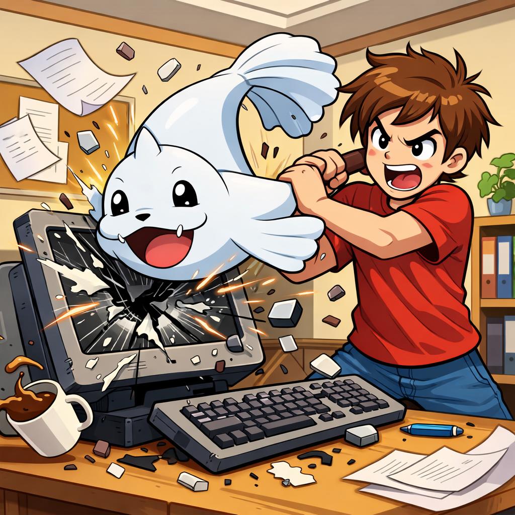 Person hitting a computer with a dewgong Blank Meme Template
