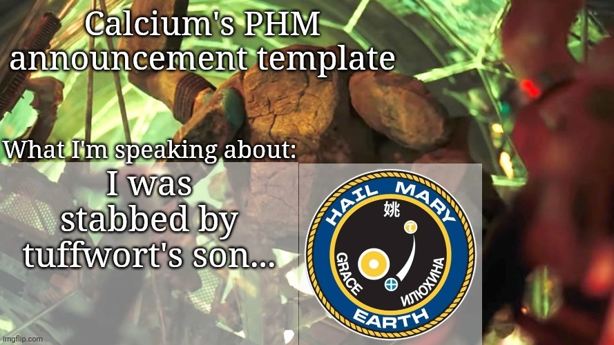 Calcium's PHM template | I was stabbed by tuffwort's son... | image tagged in calcium's phm template | made w/ Imgflip meme maker