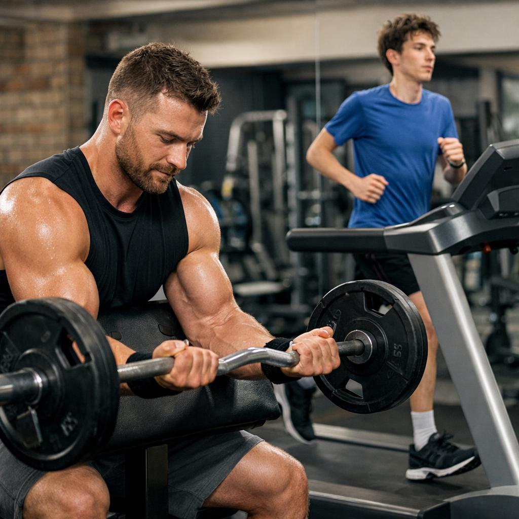 A guy working out and lifting weights and a small skinny guy on Blank Meme Template