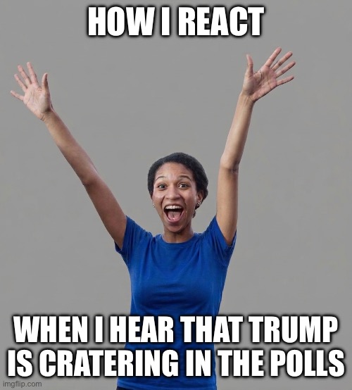 Anti-Trump Jubilation | How I react; When I hear that Trump is cratering in the polls | image tagged in happy woman,trump polls,i hate donald trump,trump sucks | made w/ Imgflip meme maker