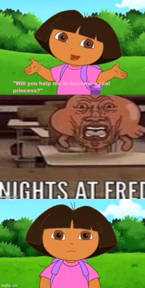 NIGHTS AT FRED 2.0 | image tagged in who said no to dora,dora the explorer,tawog,five nights at freddy's,deviantart,why are you reading the tags | made w/ Imgflip meme maker