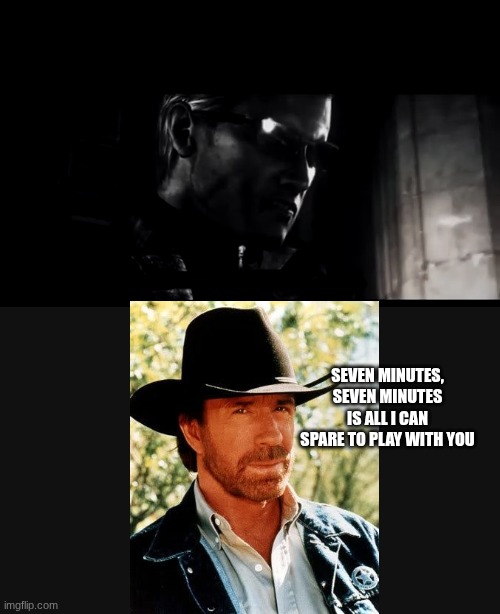 Chuck Norris Solos: | Seven minutes, seven minutes is all I can spare to play with you | image tagged in albert wesker,chuck norris | made w/ Imgflip meme maker