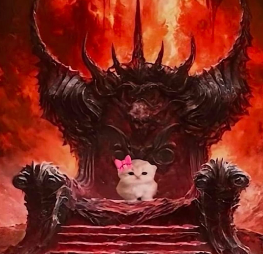 Cute Cat on Hell Throne Blank Meme Template