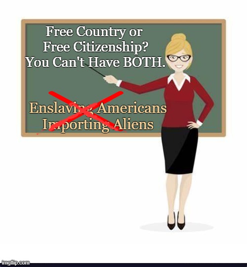 Teachers Teach You to THINK--Liberals Teach You to FEEL. | Free Country or 
Free Citizenship?
You Can't Have BOTH. Enslaving Americans
Importing Aliens | image tagged in liberals vs conservatives,wrong vs right,border invasion,sovereignty,america,common core vs common sense | made w/ Imgflip meme maker