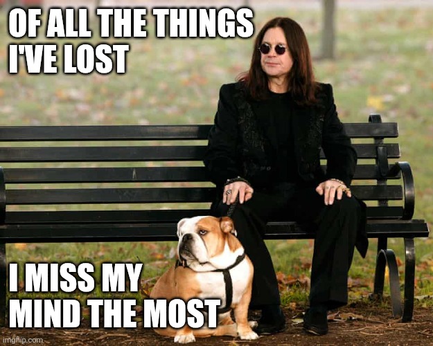 Ozzy | Of all the things 
I've lost; I miss my 
Mind the most | image tagged in funny memes | made w/ Imgflip meme maker