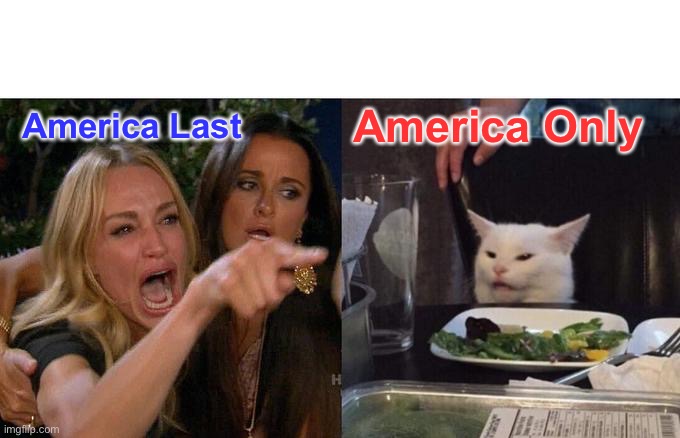 Woman Yelling At Cat Meme | America Only; America Last | image tagged in memes,woman yelling at cat | made w/ Imgflip meme maker