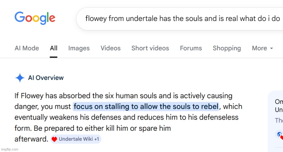 Google Gemini implies that Flowey is real | made w/ Imgflip meme maker