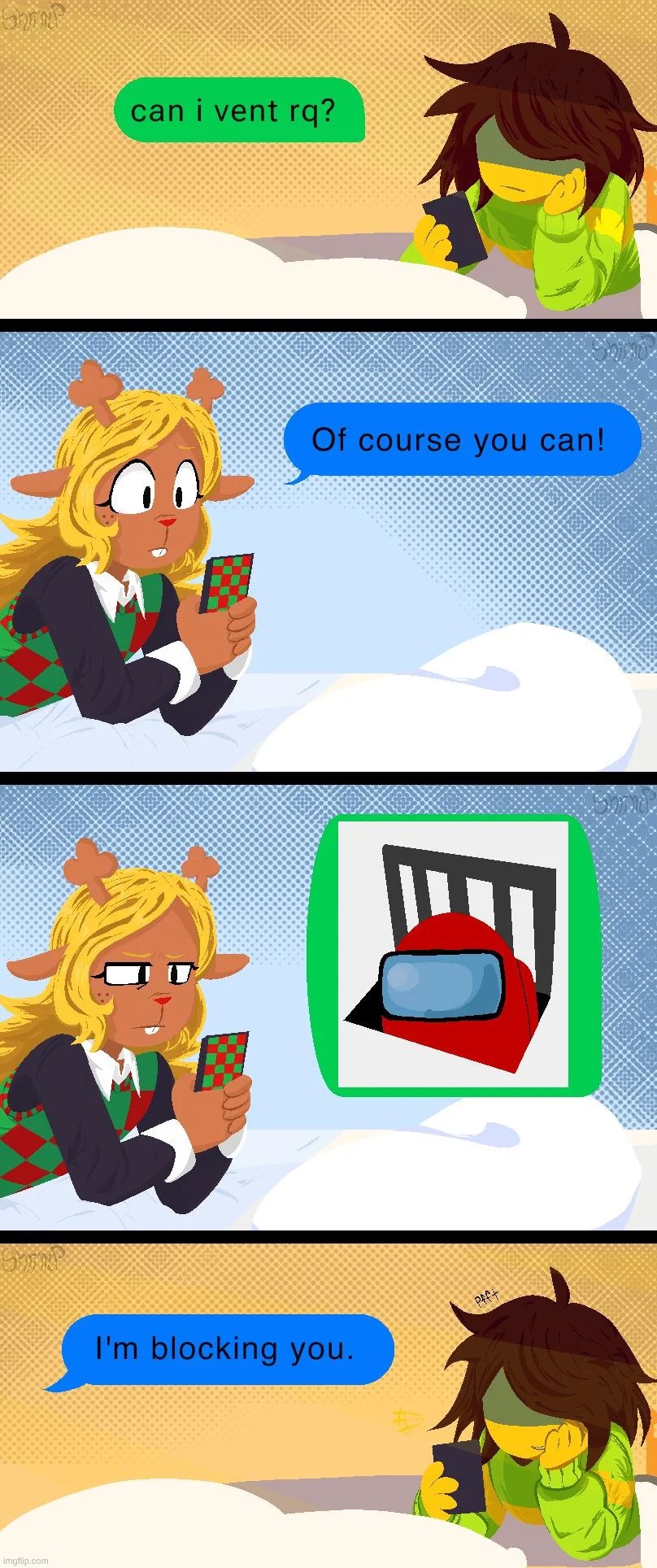 Found this on Reddit, but idk if that's where it originally came from | image tagged in deltarune,noelle,kris,among us,vent,texting | made w/ Imgflip meme maker