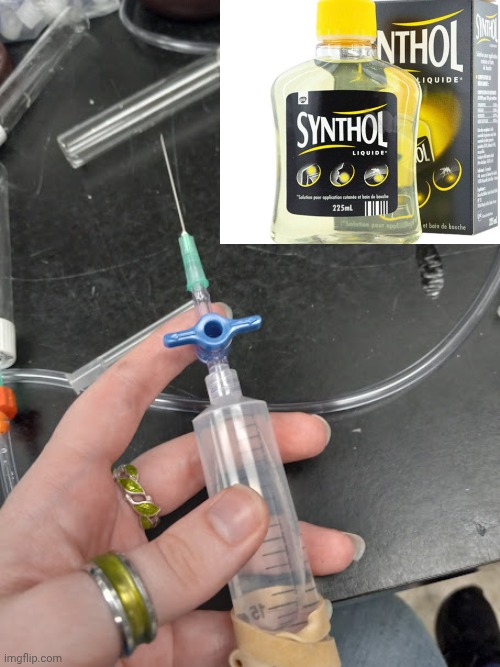 Synthol injection | image tagged in hand holding syringe with large needle | made w/ Imgflip meme maker