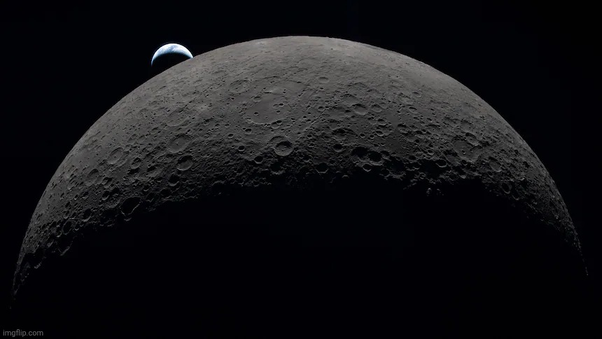 Earthset from Artemis II | image tagged in nasa,around the moon,darkside,great view,record breaking mission | made w/ Imgflip meme maker