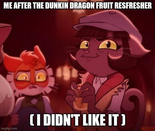 Lackadaisy Alcohol | Me after the Dunkin dragon fruit resfresher; ( I didn't like it ) | image tagged in lackadaisy alcohol | made w/ Imgflip meme maker
