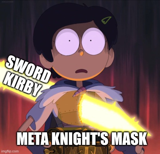 Amphibia sword | Sword Kirby; Meta knight's mask | image tagged in amphibia sword | made w/ Imgflip meme maker